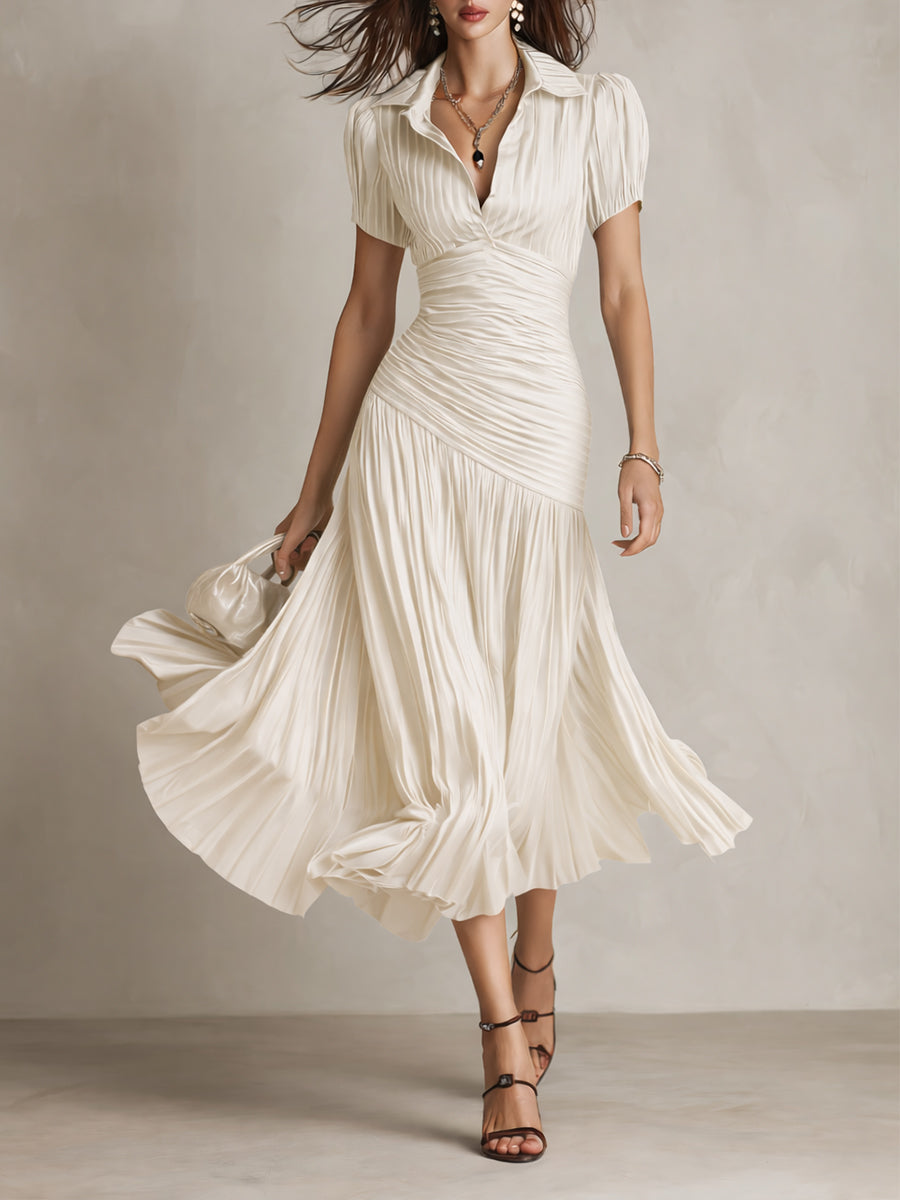 Adriana™ | Vestido Midi Satinado Retro — Elegancia vintage con brillo moderno
