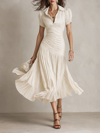 Adriana™ | Vestido Midi Satinado Retro — Elegancia vintage con brillo moderno