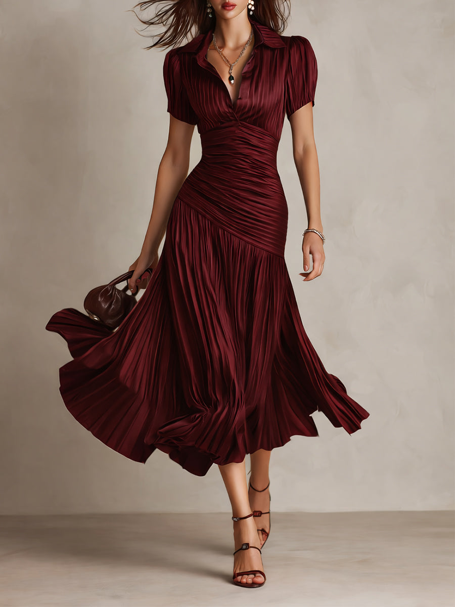 Adriana™ | Vestido Midi Satinado Retro — Elegancia vintage con brillo moderno