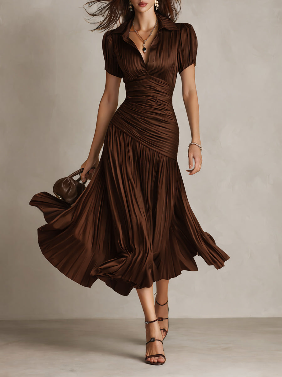 Adriana™ | Vestido Midi Satinado Retro — Elegancia vintage con brillo moderno
