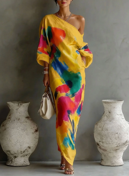 Vestido Artístico de Un Solo Hombro — Elegancia que se convierte en arte