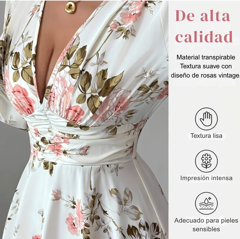 Vestido Rose Élégance™ – Sofisticación Floral Atemporal