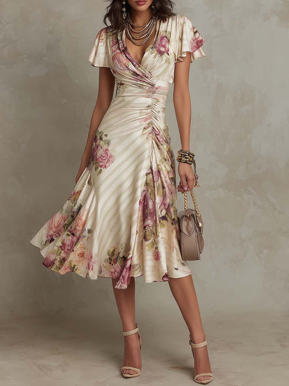 Alba™ | Vestido Midi Floral Cruzado — Elegancia femenina en cada detalle