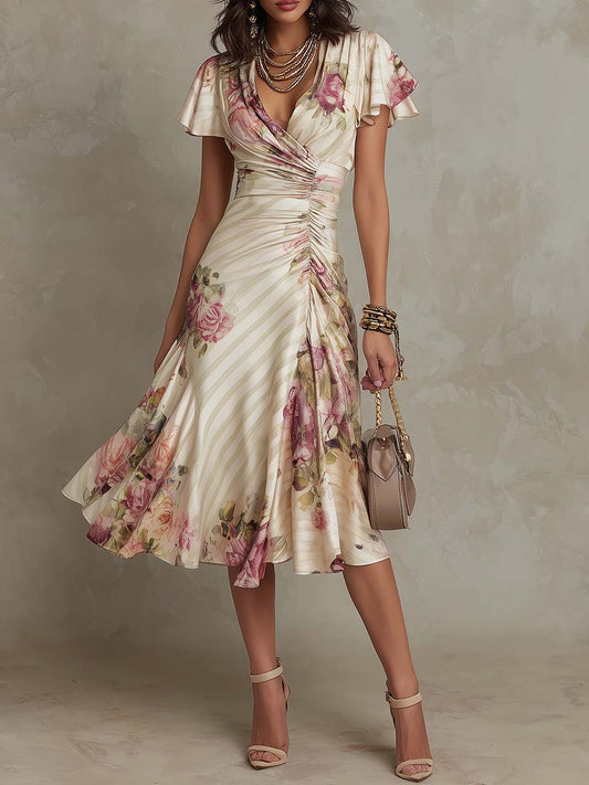 Alba™ | Vestido Midi Floral Cruzado — Elegancia femenina en cada detalle