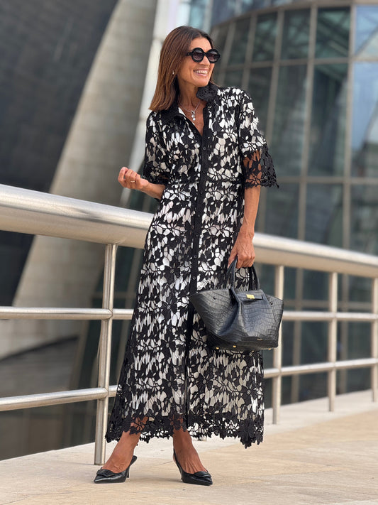 Vestido Noir Lace Élégance™ - Silueta larga y femenina