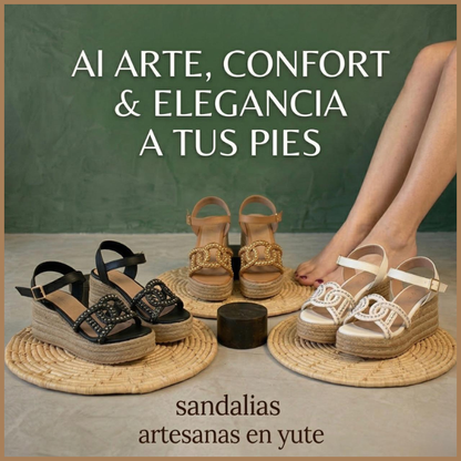 Sandalias Con Plataforma Confort Yute Mora™ -  Estiliza Tu Silueta