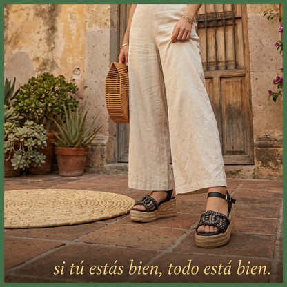 Sandalias Con Plataforma Confort Yute Mora™ -  Estiliza Tu Silueta