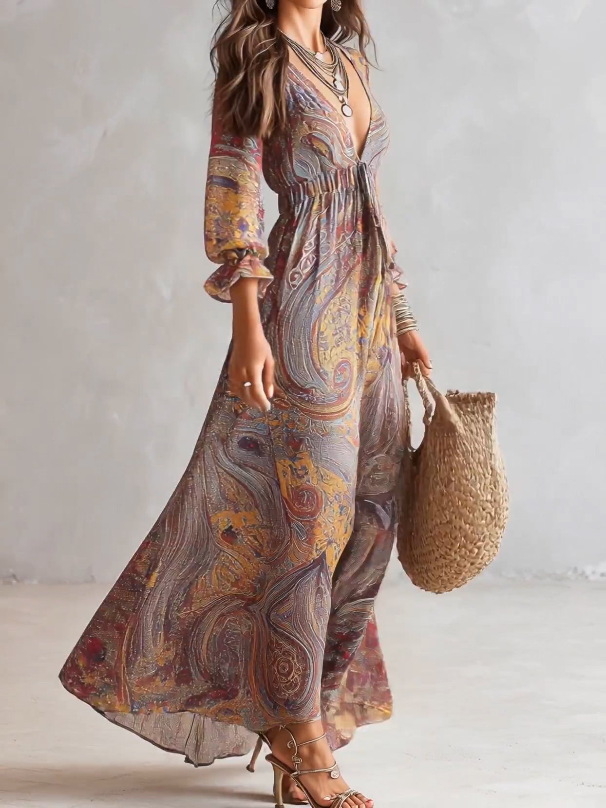 Vestido Paisley Élégance™ - Cinturón ajustable en la cintura