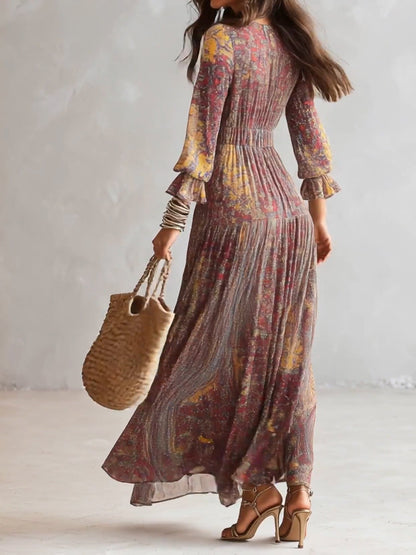 Vestido Paisley Élégance™ - Cinturón ajustable en la cintura