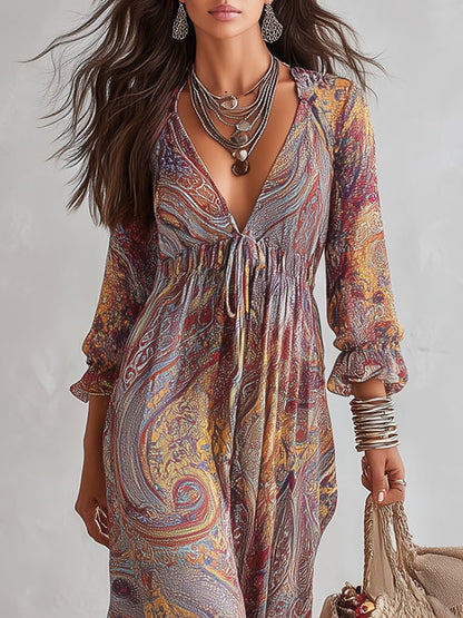 Vestido Paisley Élégance™ - Cinturón ajustable en la cintura