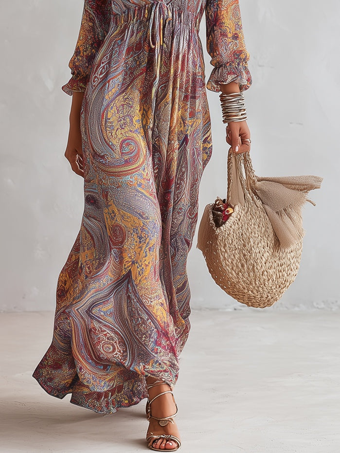 Vestido Paisley Élégance™ - Cinturón ajustable en la cintura