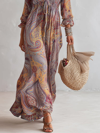 Vestido Paisley Élégance™ - Cinturón ajustable en la cintura