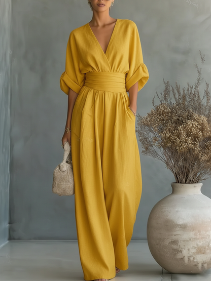 Mono Elegante con Escote en V y Cintura Alta — Sofisticación que define tu estilo