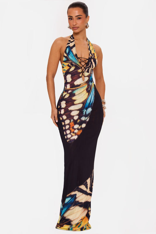 Vestido Butterfly Noir™ – Elegancia Hipnótica con Alas de Sofisticación