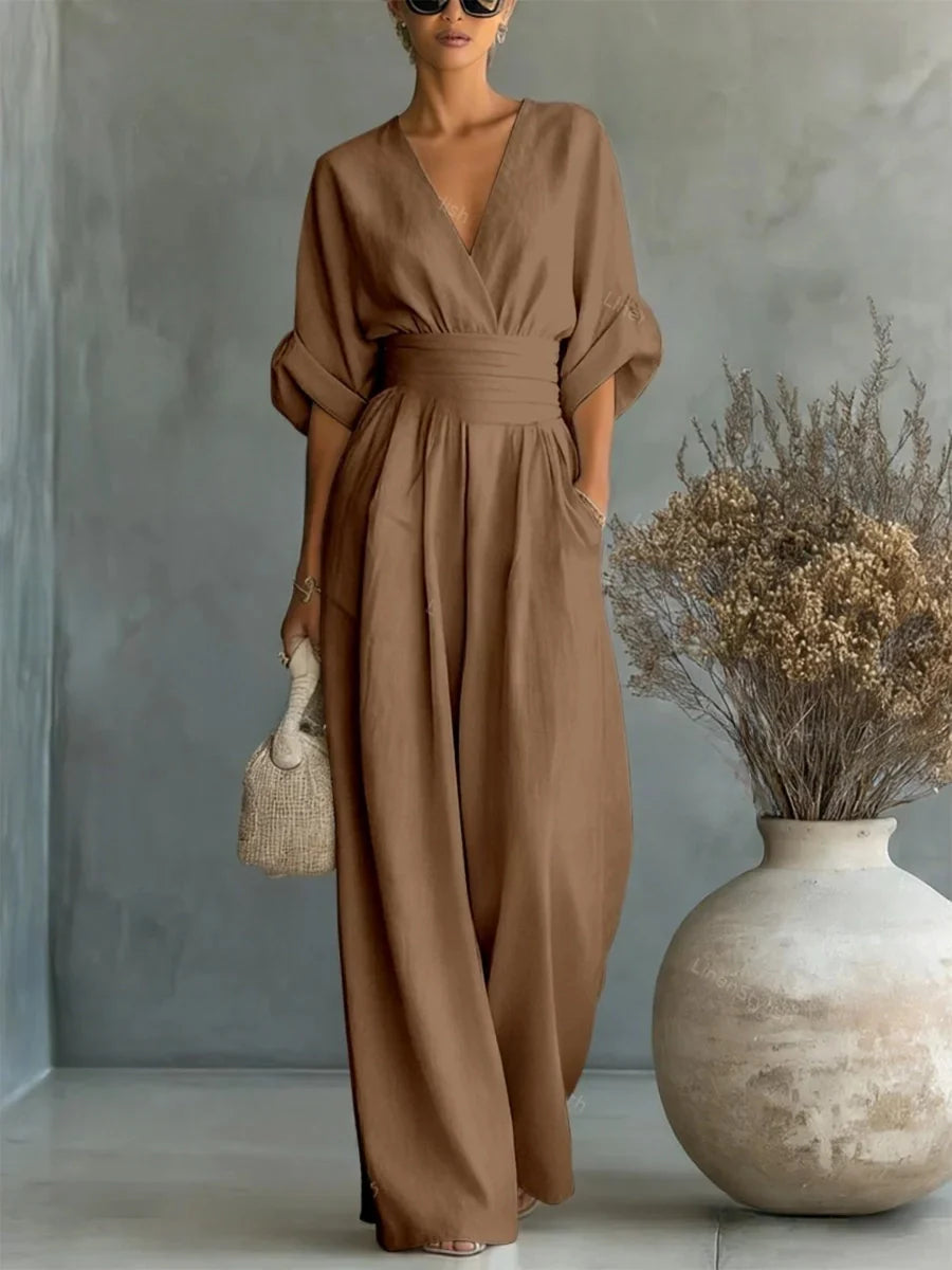 Mono Elegante con Escote en V y Cintura Alta — Sofisticación que define tu estilo