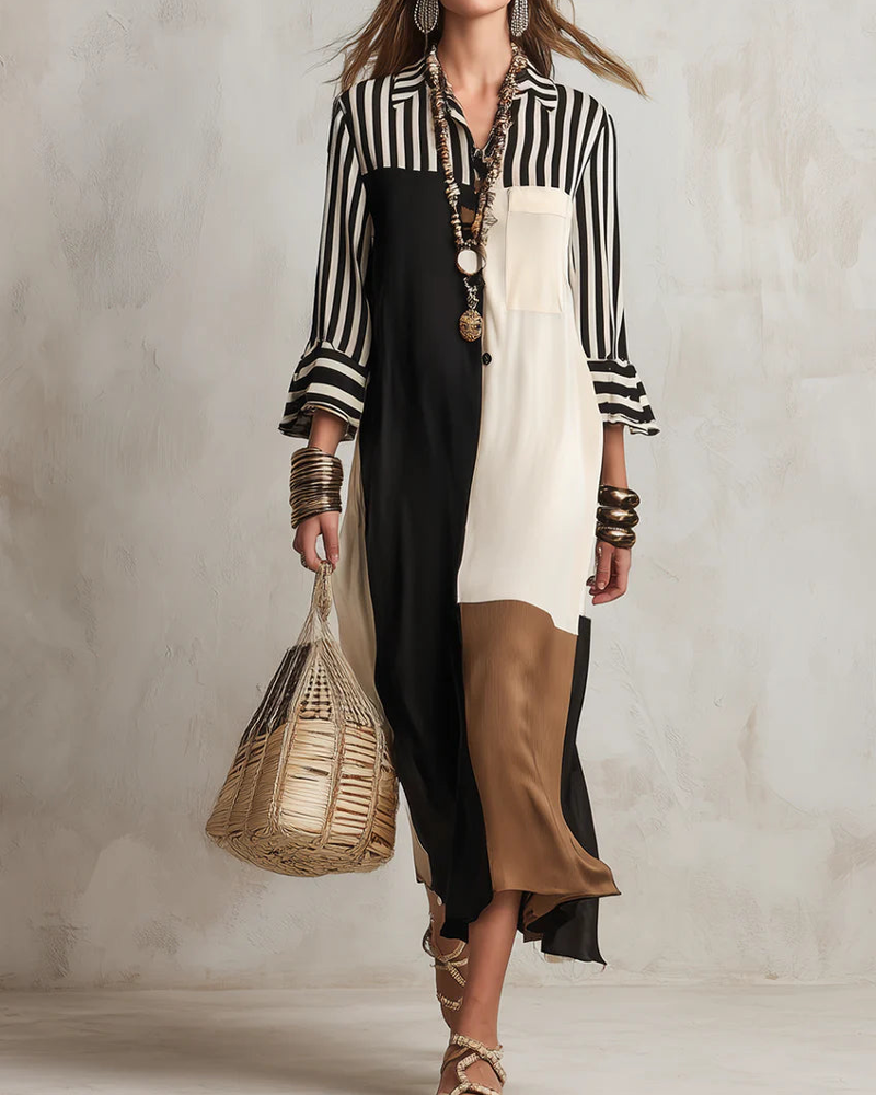 Vestido Boho Contrast™ – Elegancia Artística con Espíritu Libre