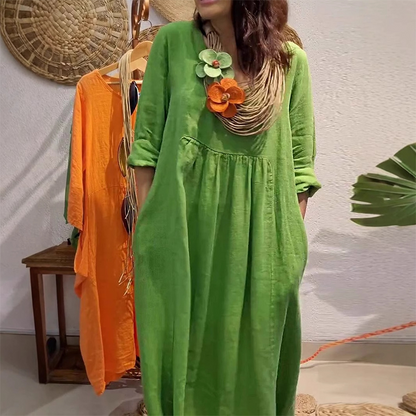 Maxi Vestido Flow Cotton-Linen™ - Equilibrio perfecto entre diseño y practicidad.