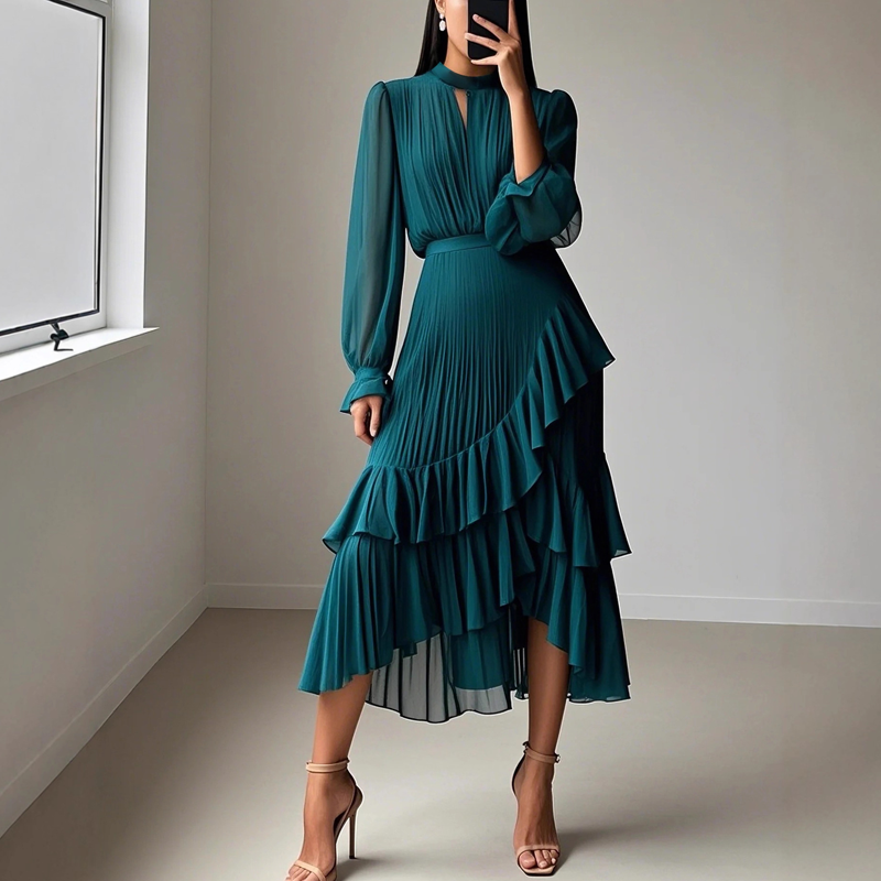 Vestido Celeste Étoile™ – Elegancia Atemporal con Movimiento y Sofisticación