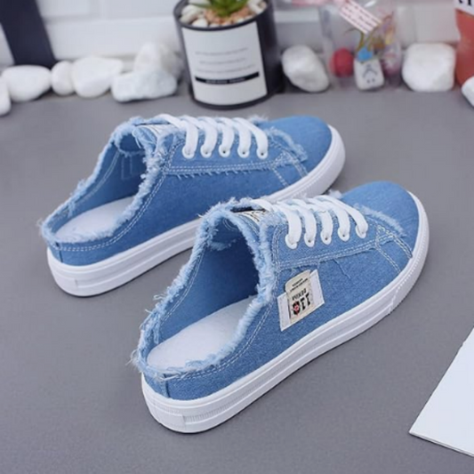 Zapatos Mule Denim - Suela plana de PVC proporciona estabilidad