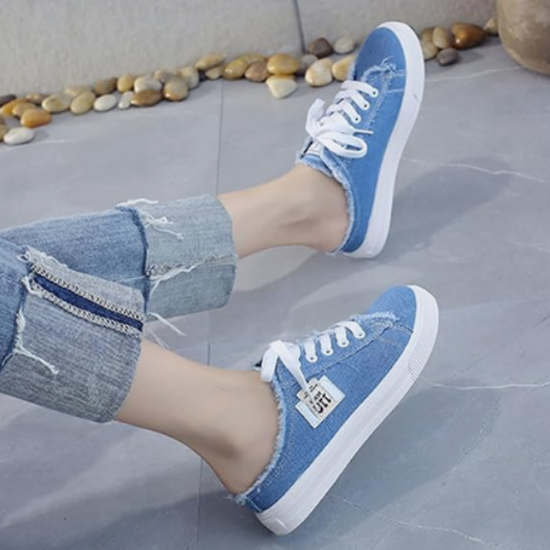 Zapatos Mule Denim - Suela plana de PVC proporciona estabilidad