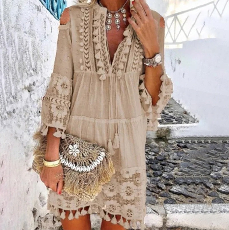 Vestido Bordado de Lino & Algodón™ – Frescura Natural con Elegancia Atemporal
