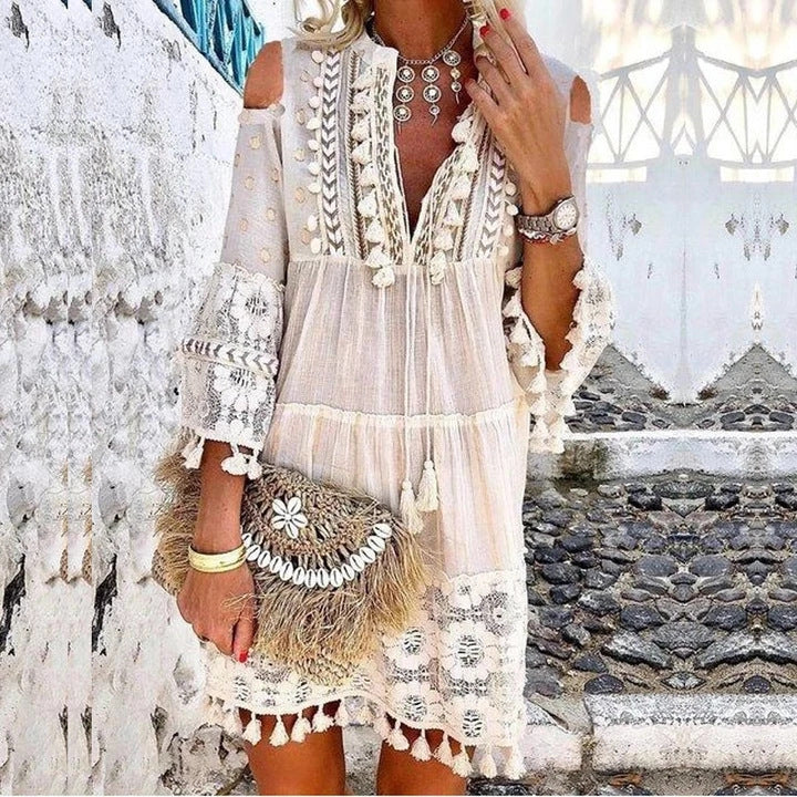 Vestido Bordado de Lino & Algodón™ – Frescura Natural con Elegancia Atemporal