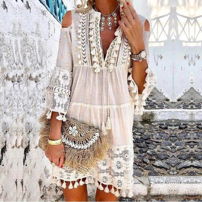 Vestido Bordado de Lino & Algodón™ – Frescura Natural con Elegancia Atemporal