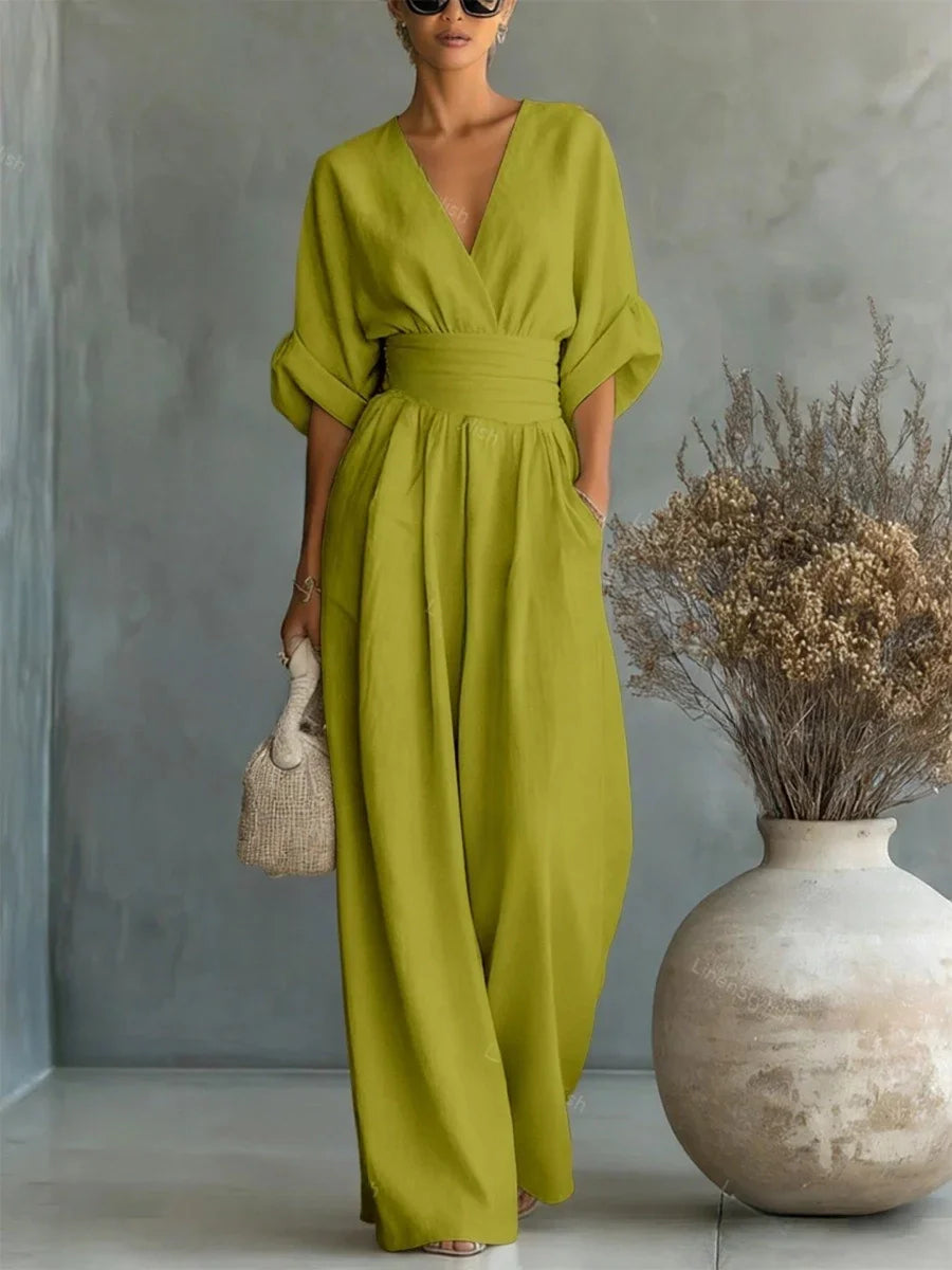 Mono Elegante con Escote en V y Cintura Alta — Sofisticación que define tu estilo